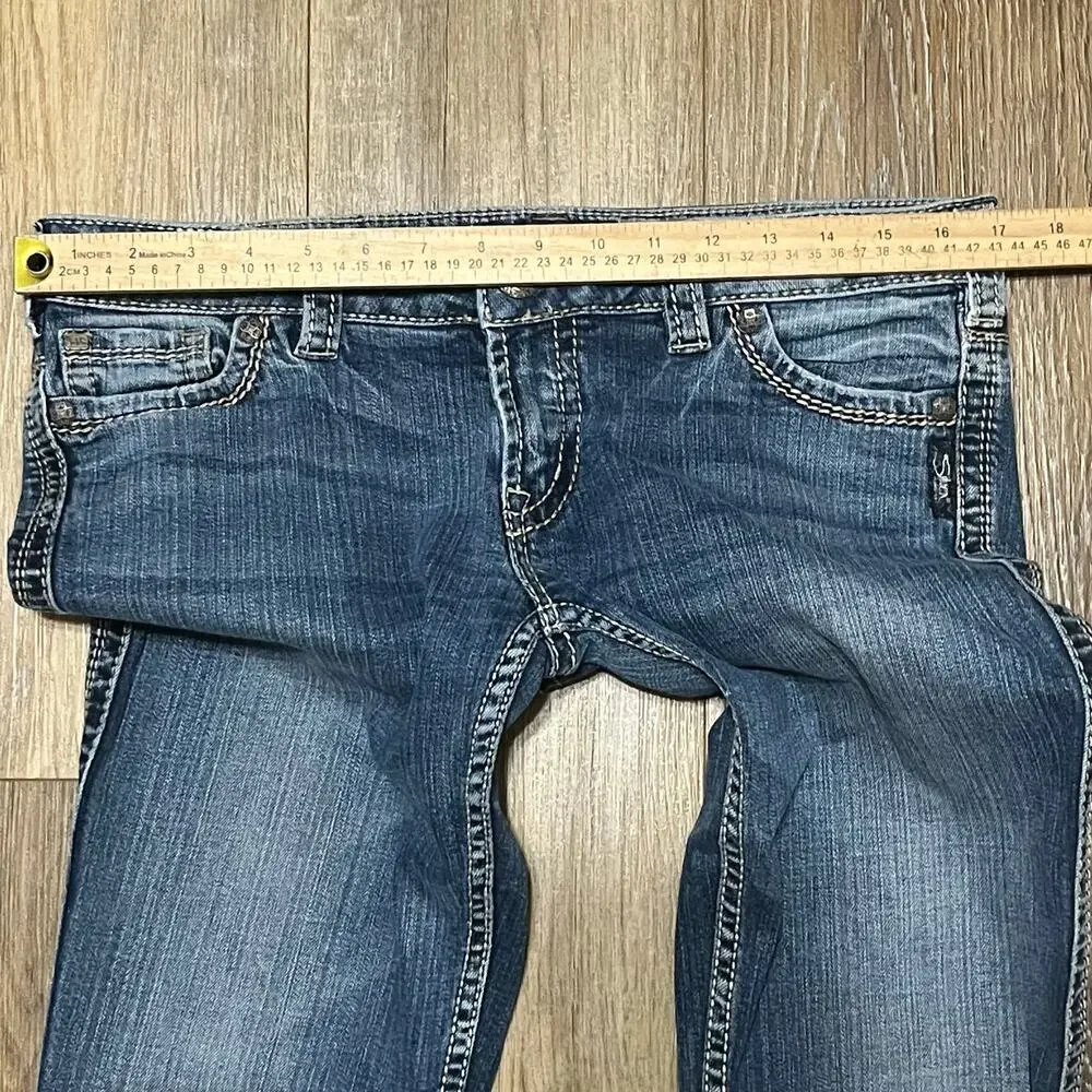 Silver Jeans Womens Frances 18” Mini Bootcut 31x33 Low Rise Stretch Blue Jeans - Picture 9 of 10